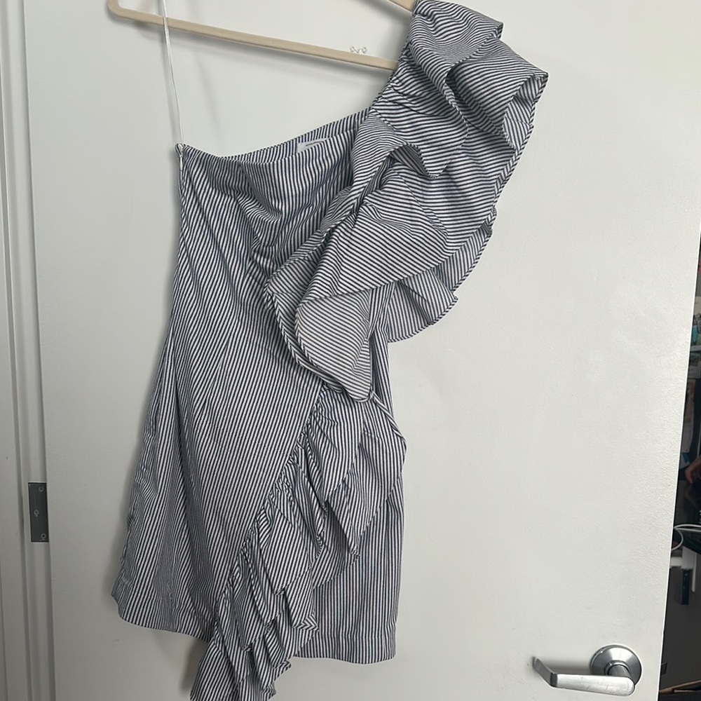 Striped One-Shoulder Ruffle Dress - Picture 2 of 3